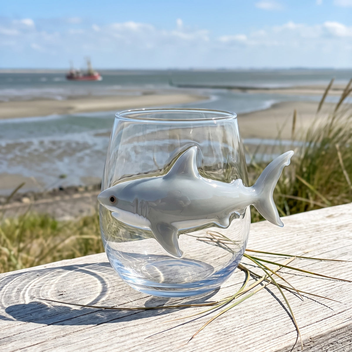 Glas mit Riesenhai