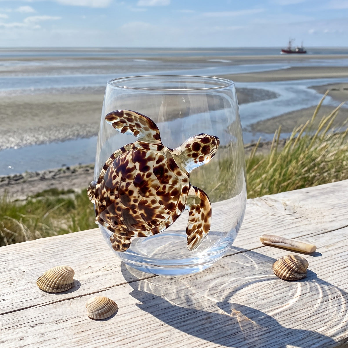 Glas mit Meeresschildkröte
