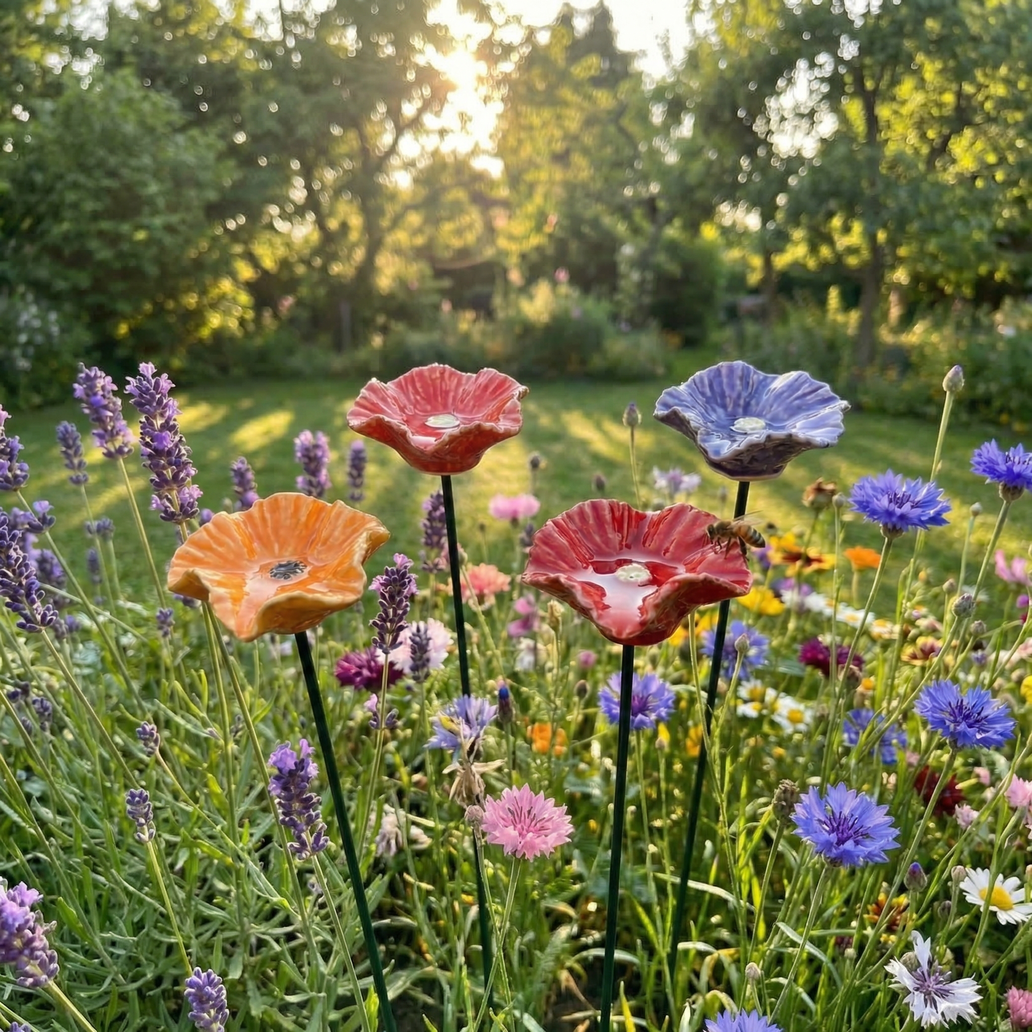Margrets Handgetöpferte Bienen-Blüten (4er Set)