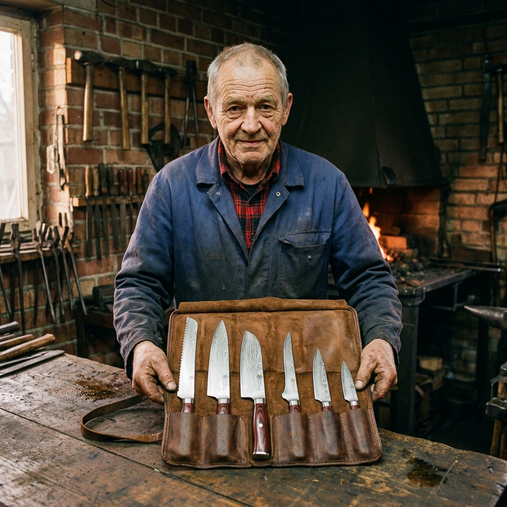 Handgeschmiedetes Damaszener Messer-Set – „Flammenreiter" (6-teilig)