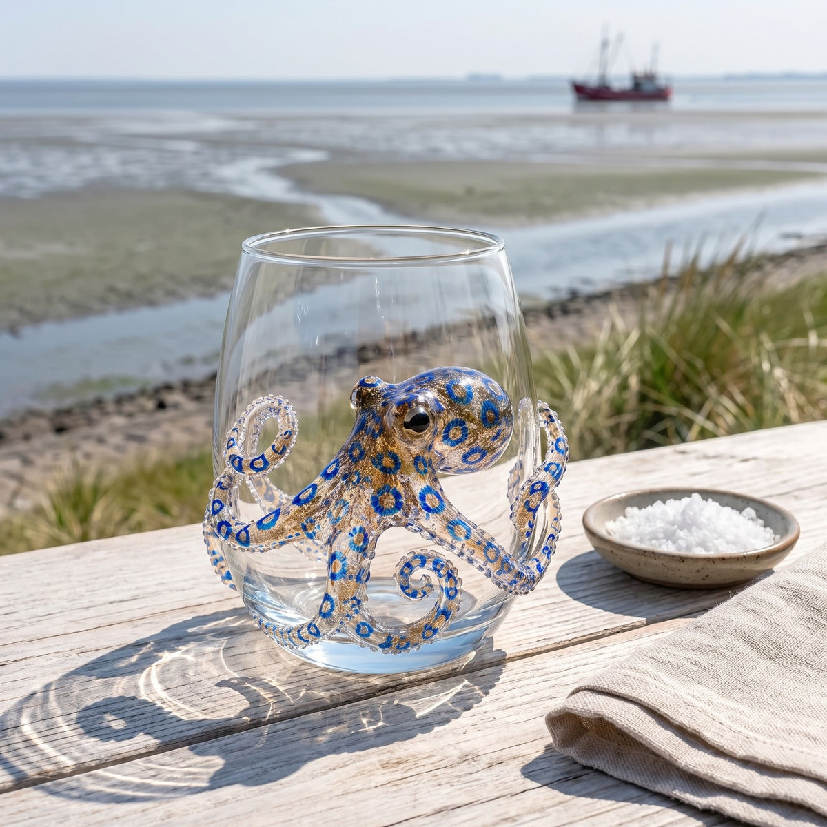 Glas mit Blauring-Oktopus