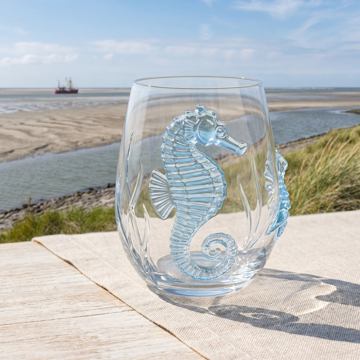 Glas mit Seepferdchen