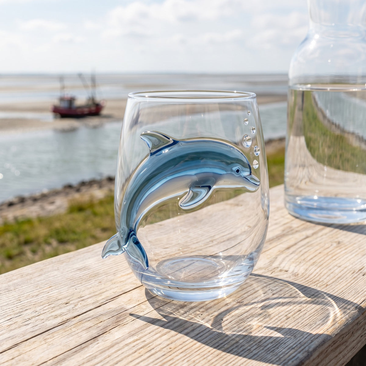 Glas mit Delfin