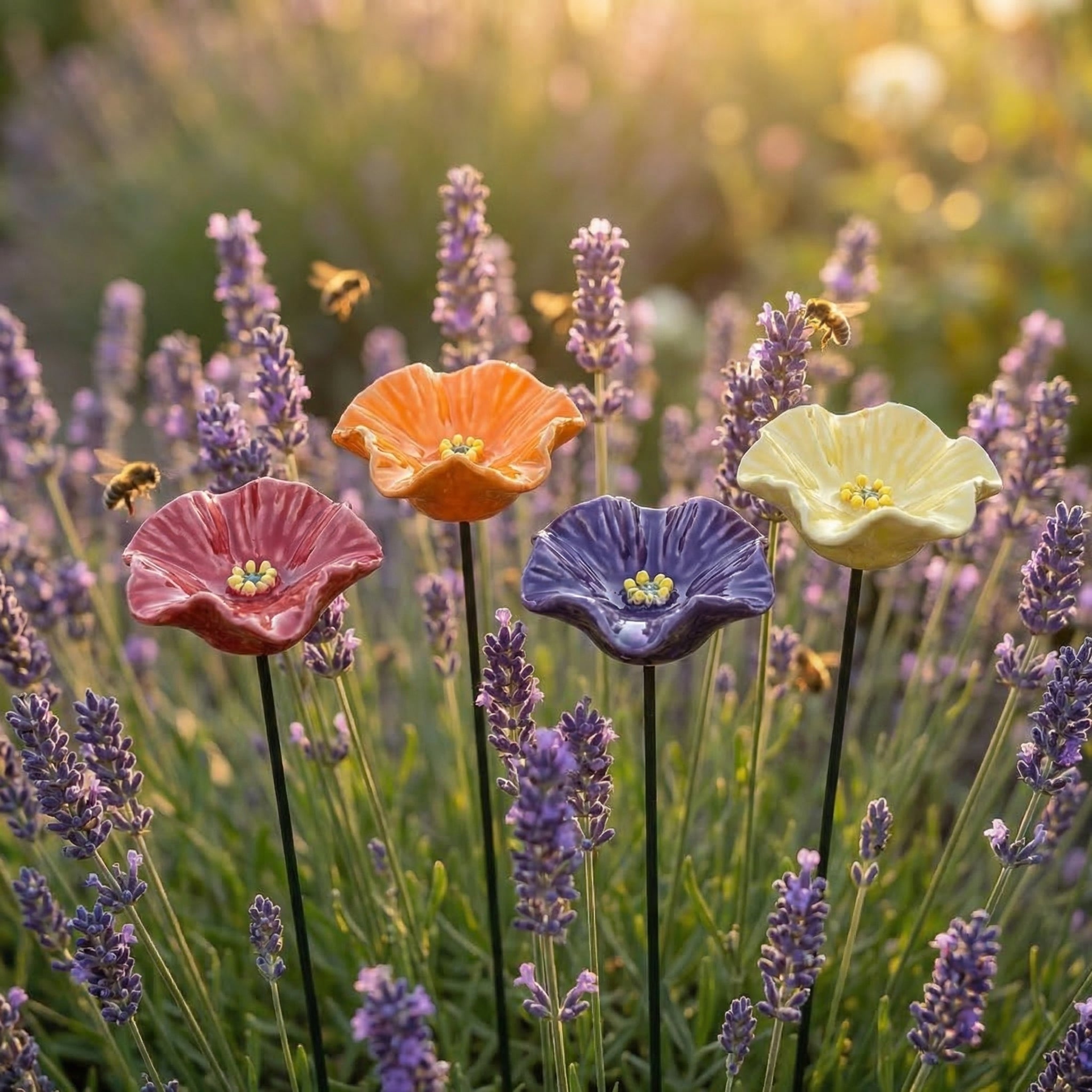 Margrets Handgetöpferte Bienen-Blüten (4er Set)