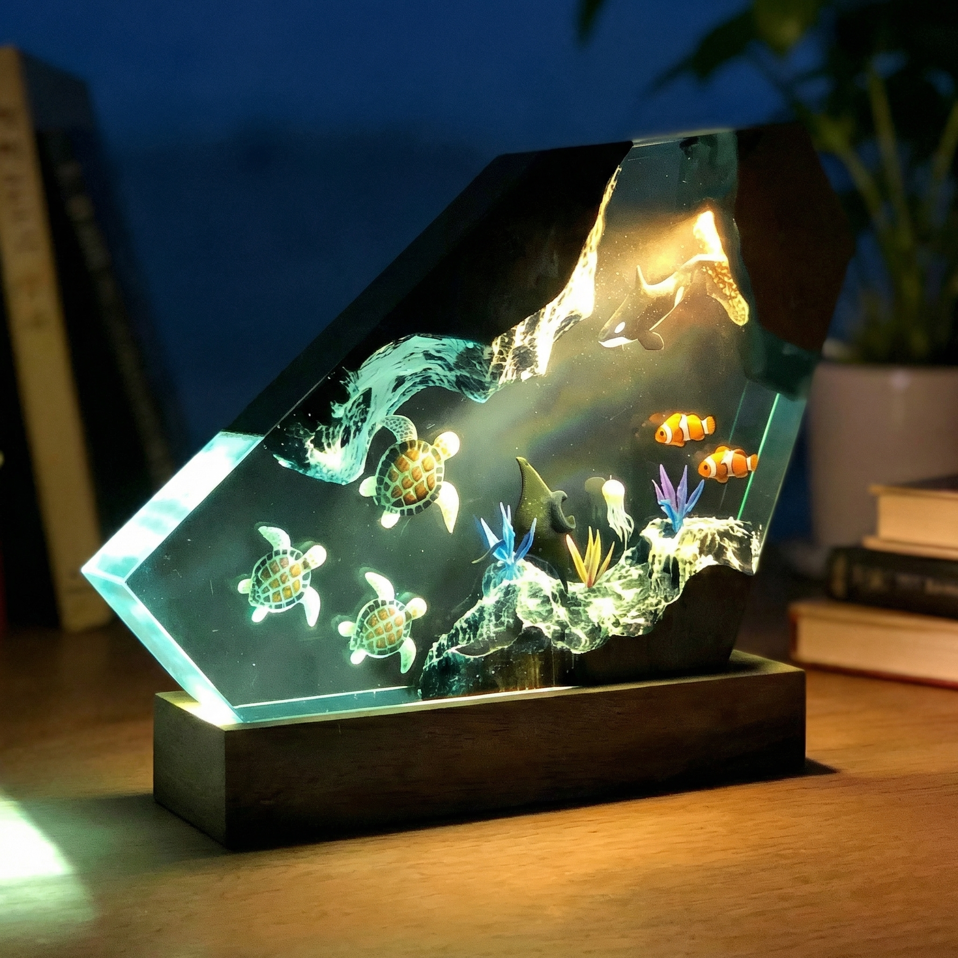 Handgefertigte Fantasy-Lampe – Meeresgrund-Blau