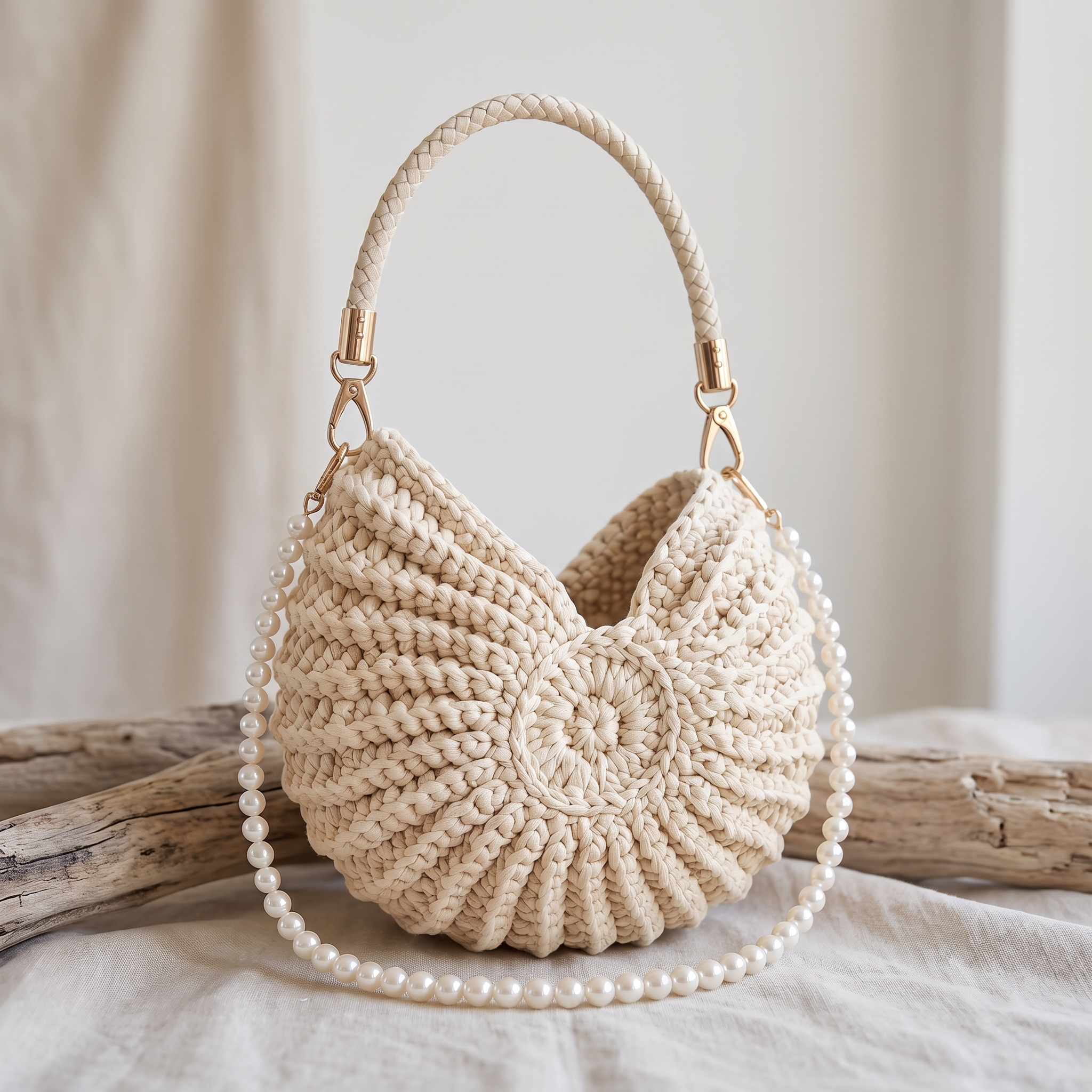 Muschel-Tasche in Knochenweiss