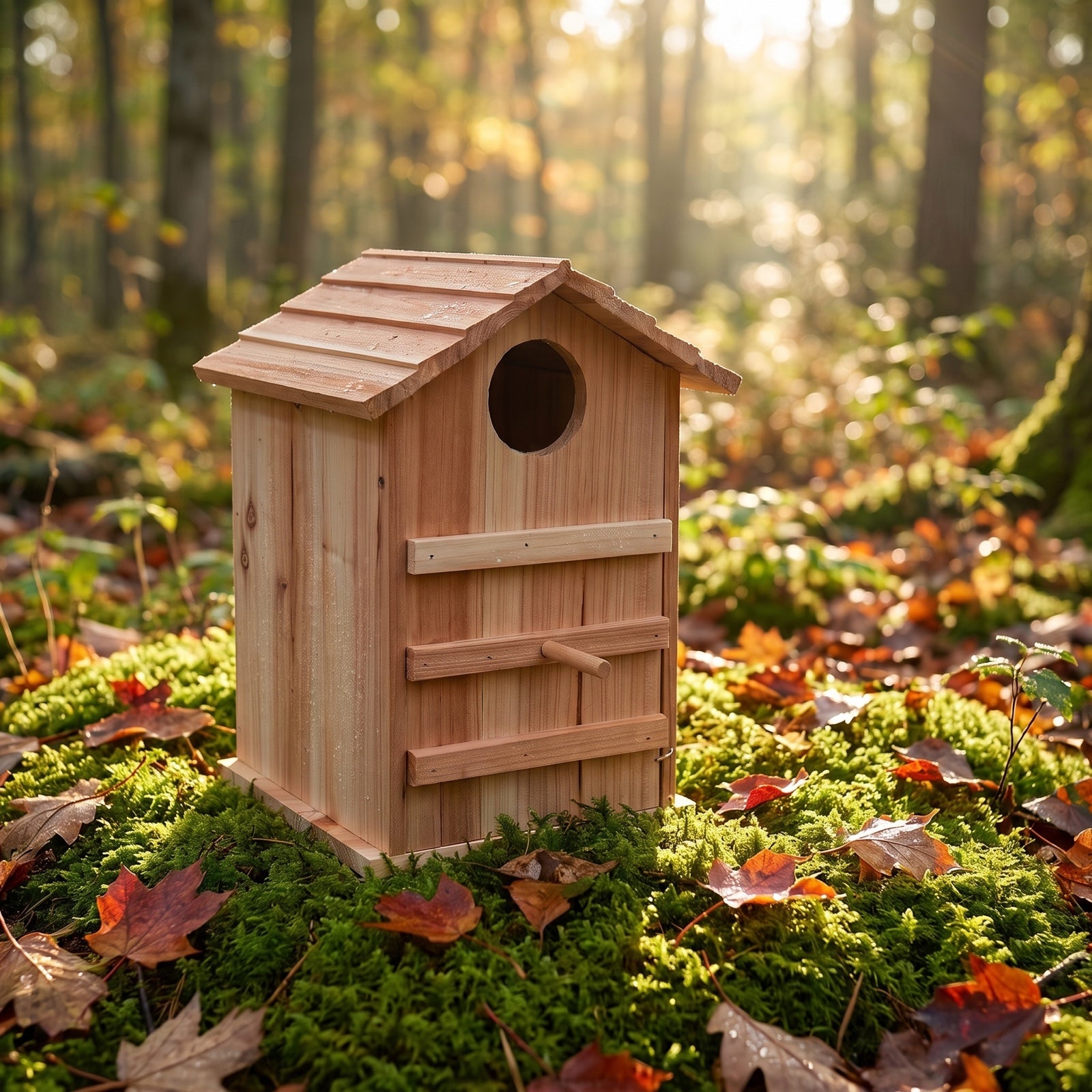 Steinkauz-Kasten auf Moos im Wald